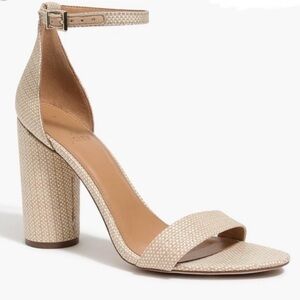 J. Crew EUC Raffia Round Block High Heel Sandals size 8